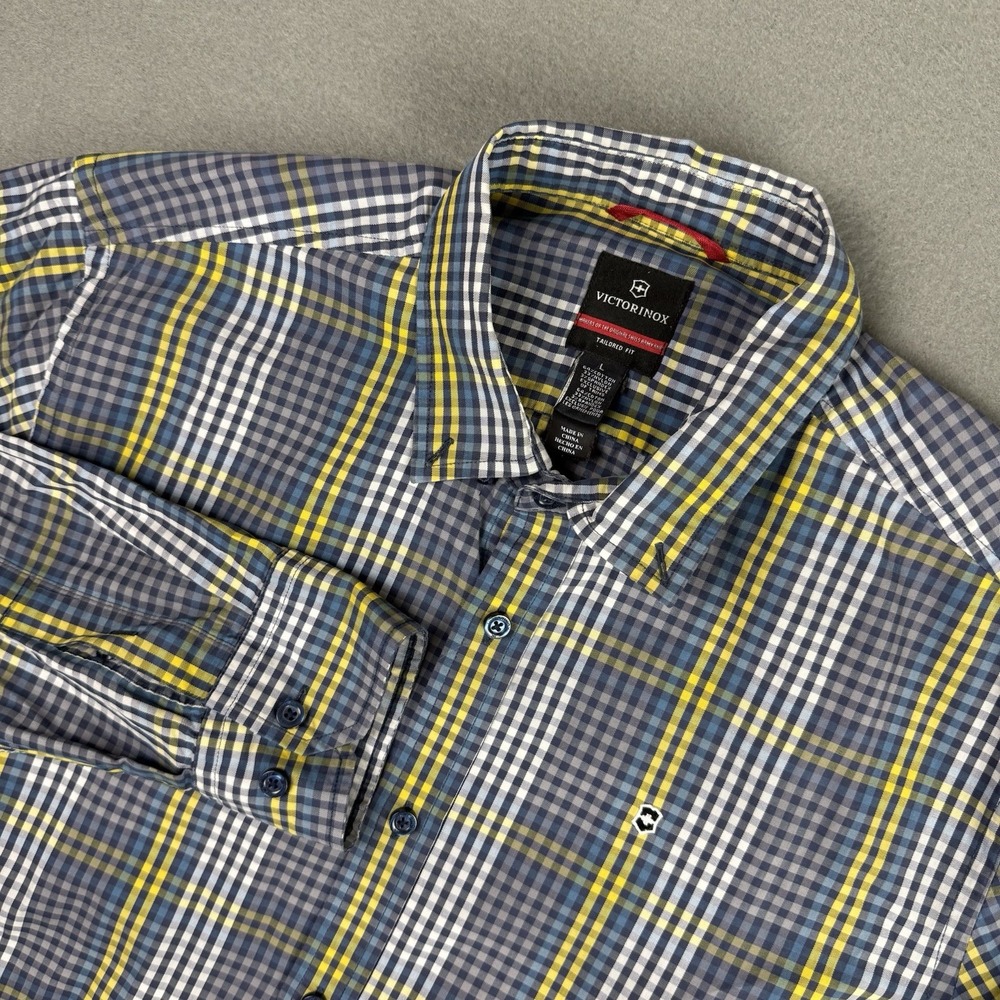 Victorinox‎ Mens Size Large Long Sleeve Plaid Button Up Cotton Nylon Spandex